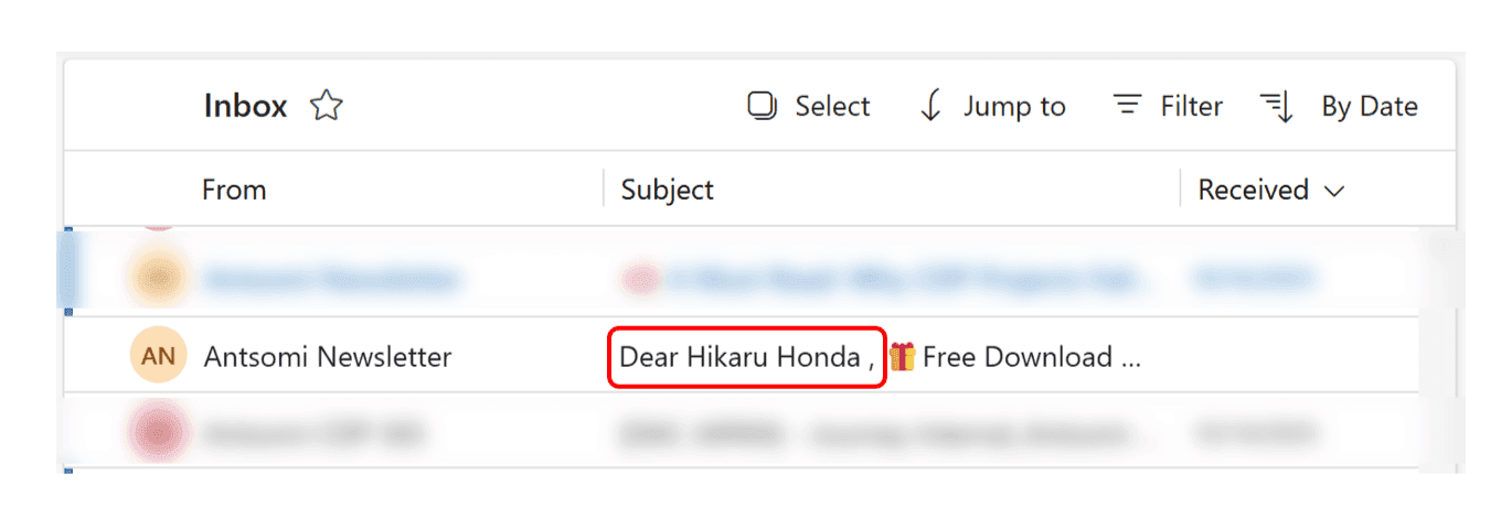 Test 1 Pattern B dynamic personalization subject line UI